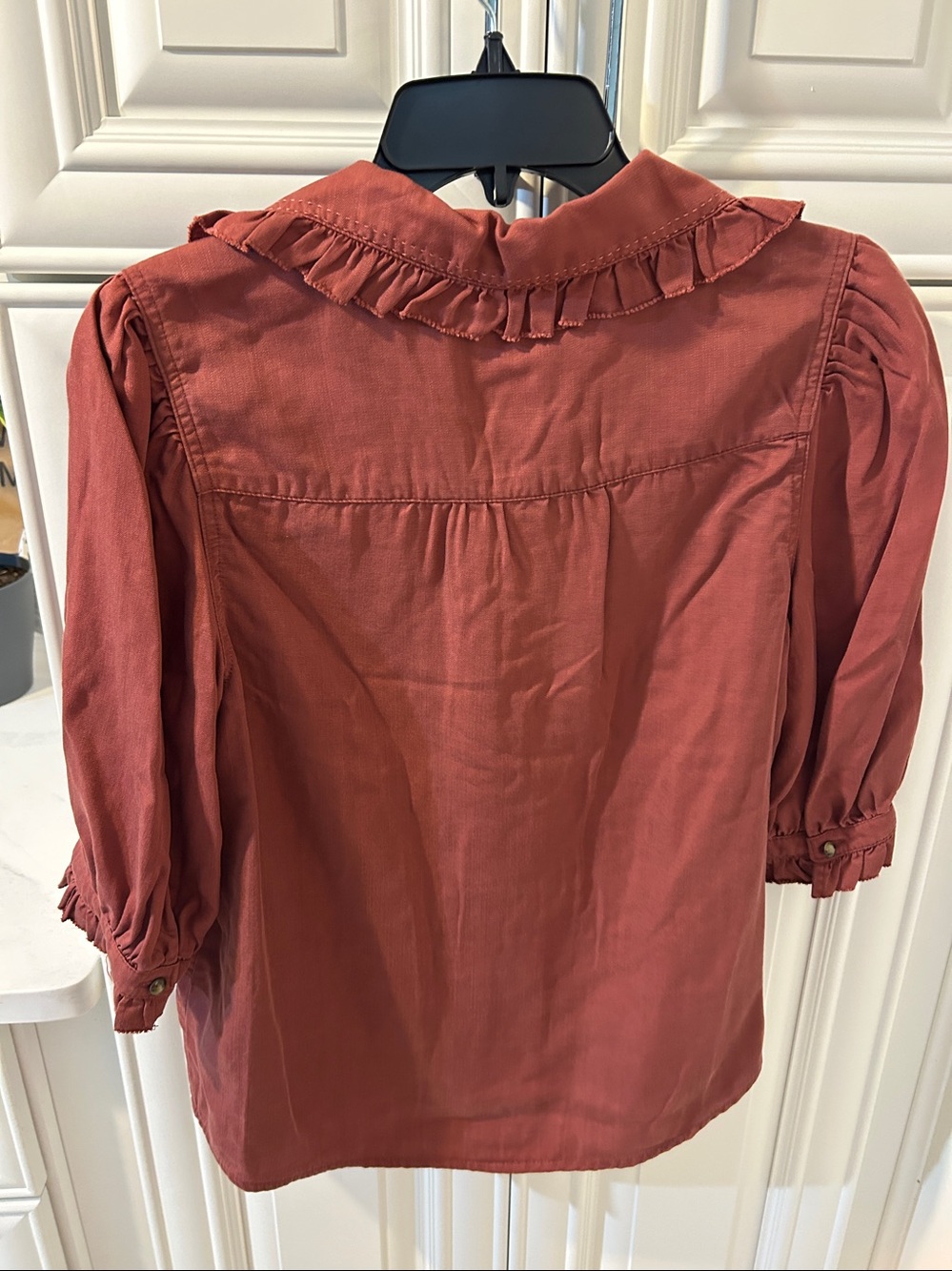 Democracy Rust Button-Front Ruffle Collar Blouse - Picture 2 of 2